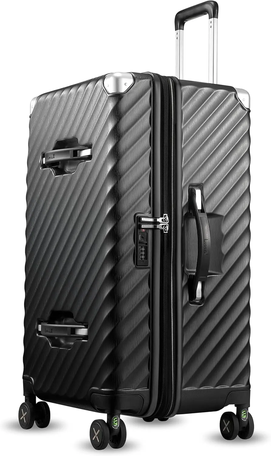 LUGGEX 28 Inch Trunk Luggage with Spinner Wheels, Deep Capacity and Expandable Design, Suitcase with Shock Absorbing Wheels, Adventure Ready Travel Companion, Charcoal Metallic, 92.2L