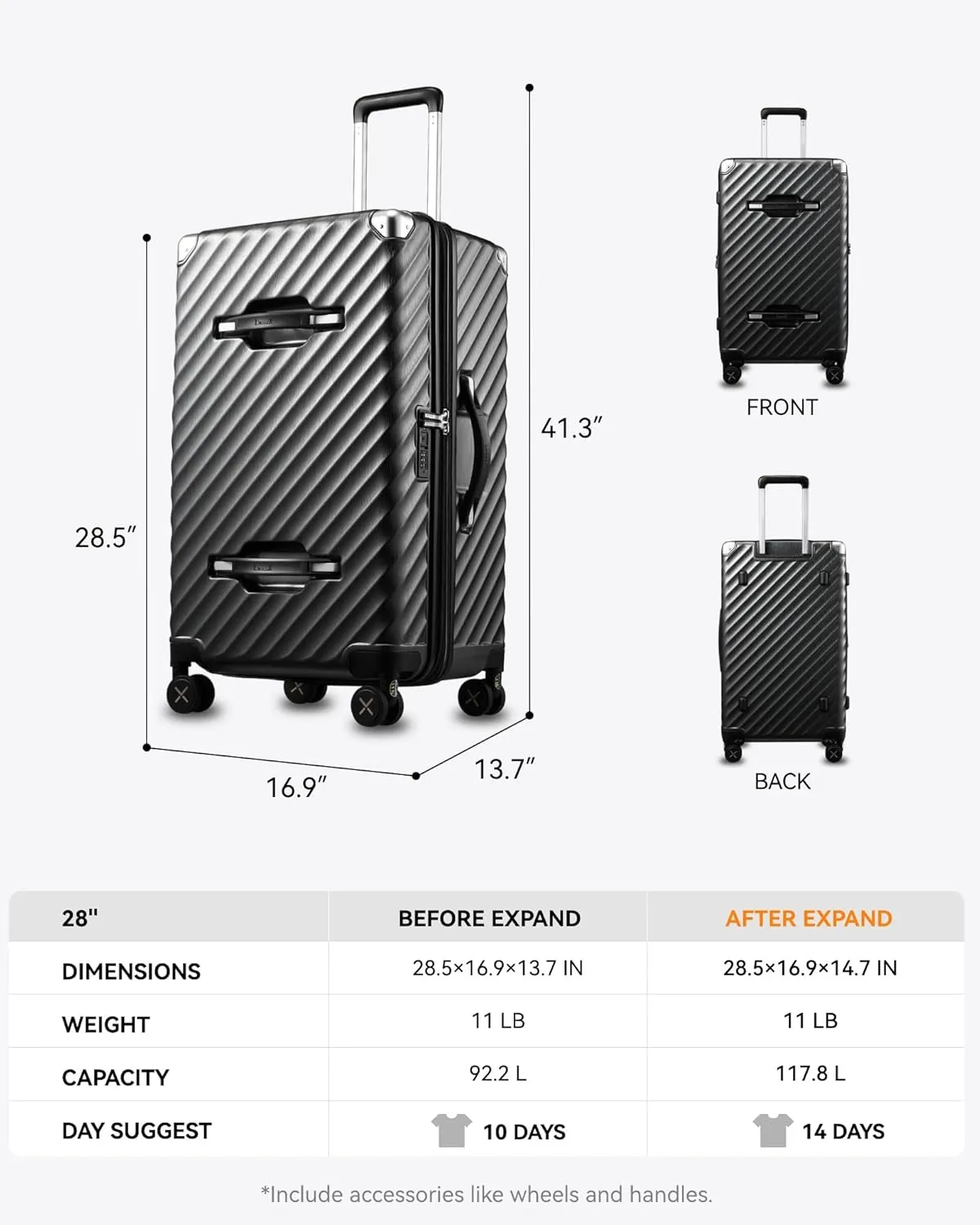 LUGGEX 28 Inch Trunk Luggage with Spinner Wheels, Deep Capacity and Expandable Design, Suitcase with Shock Absorbing Wheels, Adventure Ready Travel Companion, Charcoal Metallic, 92.2L
