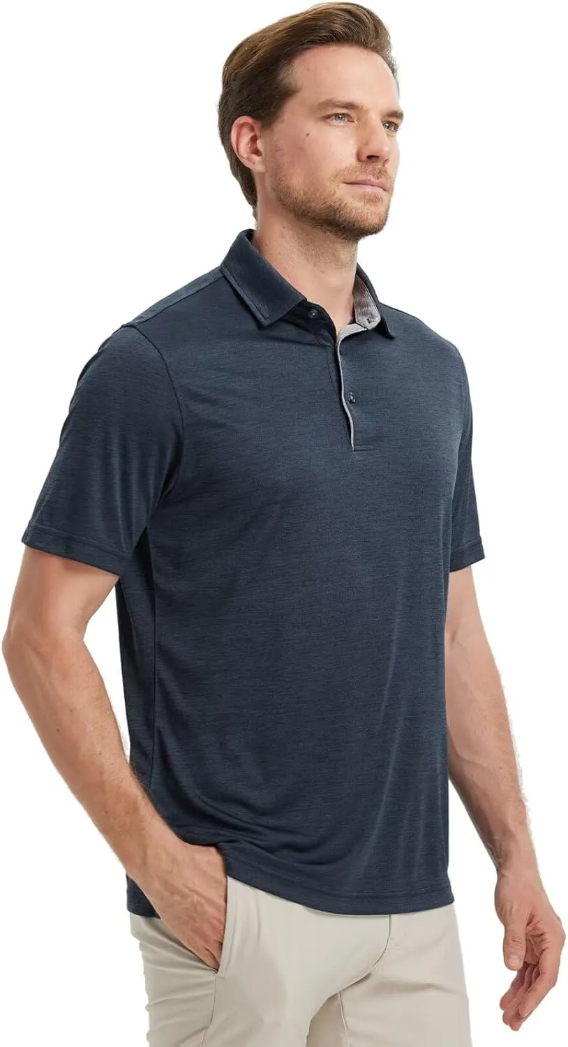 M MAELREG Mens Golf Shirt Short Sleeve Dry Fit Tech Moisture Wicking Performance Stylish Heather Collared Polo Shirts