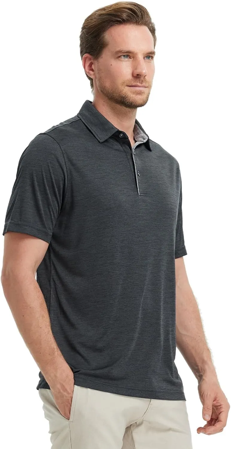 M MAELREG Mens Golf Shirt Short Sleeve Dry Fit Tech Moisture Wicking Performance Stylish Heather Collared Polo Shirts