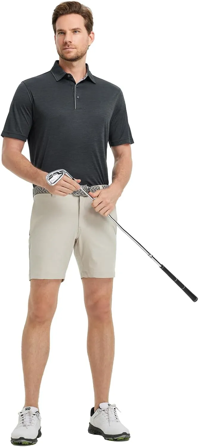 M MAELREG Mens Golf Shirt Short Sleeve Dry Fit Tech Moisture Wicking Performance Stylish Heather Collared Polo Shirts