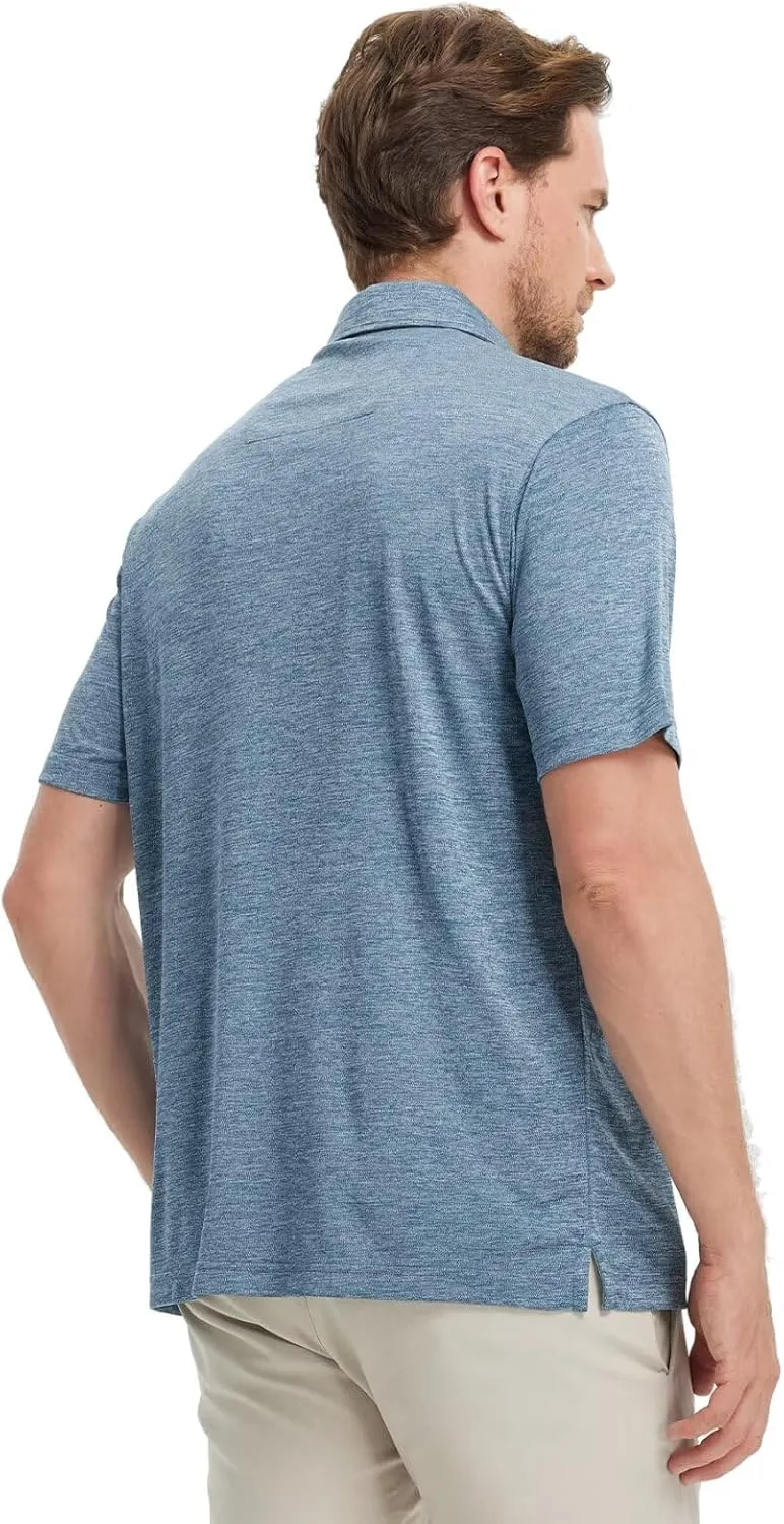 M MAELREG Mens Golf Shirt Short Sleeve Dry Fit Tech Moisture Wicking Performance Stylish Heather Collared Polo Shirts