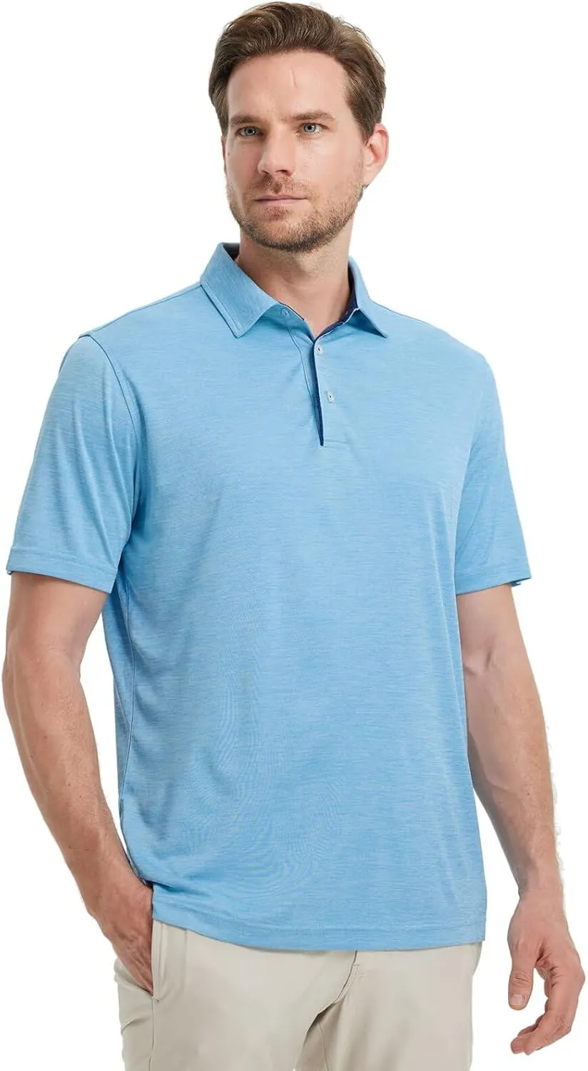 M MAELREG Mens Golf Shirt Short Sleeve Dry Fit Tech Moisture Wicking Performance Stylish Heather Collared Polo Shirts