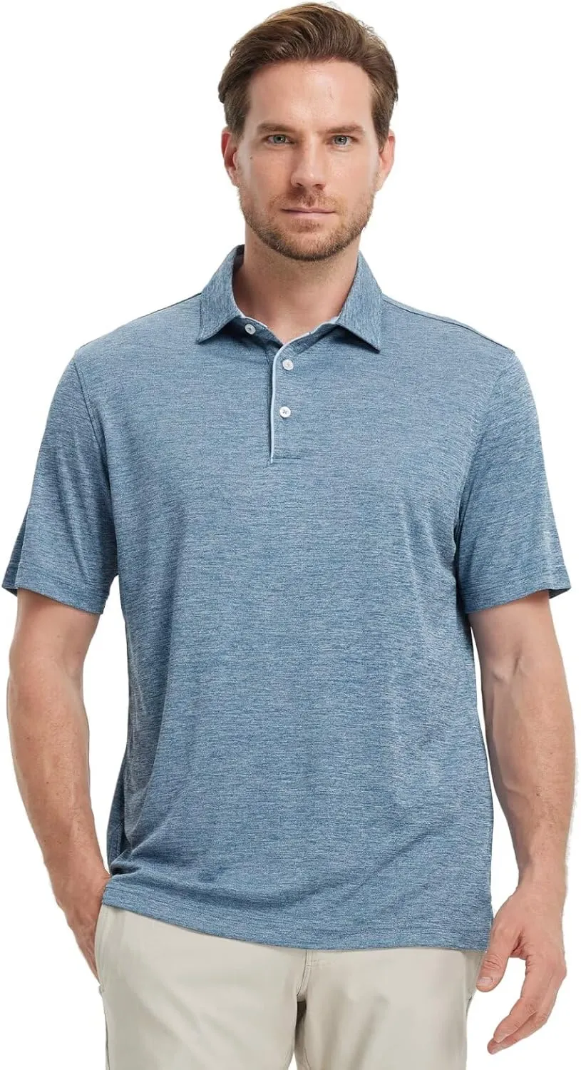 M MAELREG Mens Golf Shirt Short Sleeve Dry Fit Tech Moisture Wicking Performance Stylish Heather Collared Polo Shirts