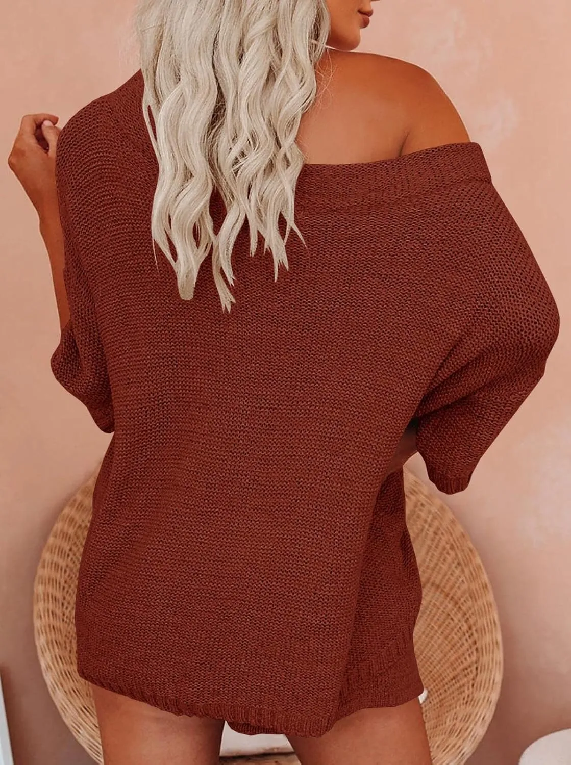 Mafulus Women's 2 Piece Outfits Sweater Sets Off Shoulder Knit Top Shorts Matching Suits Cute Pajama Lounge Set