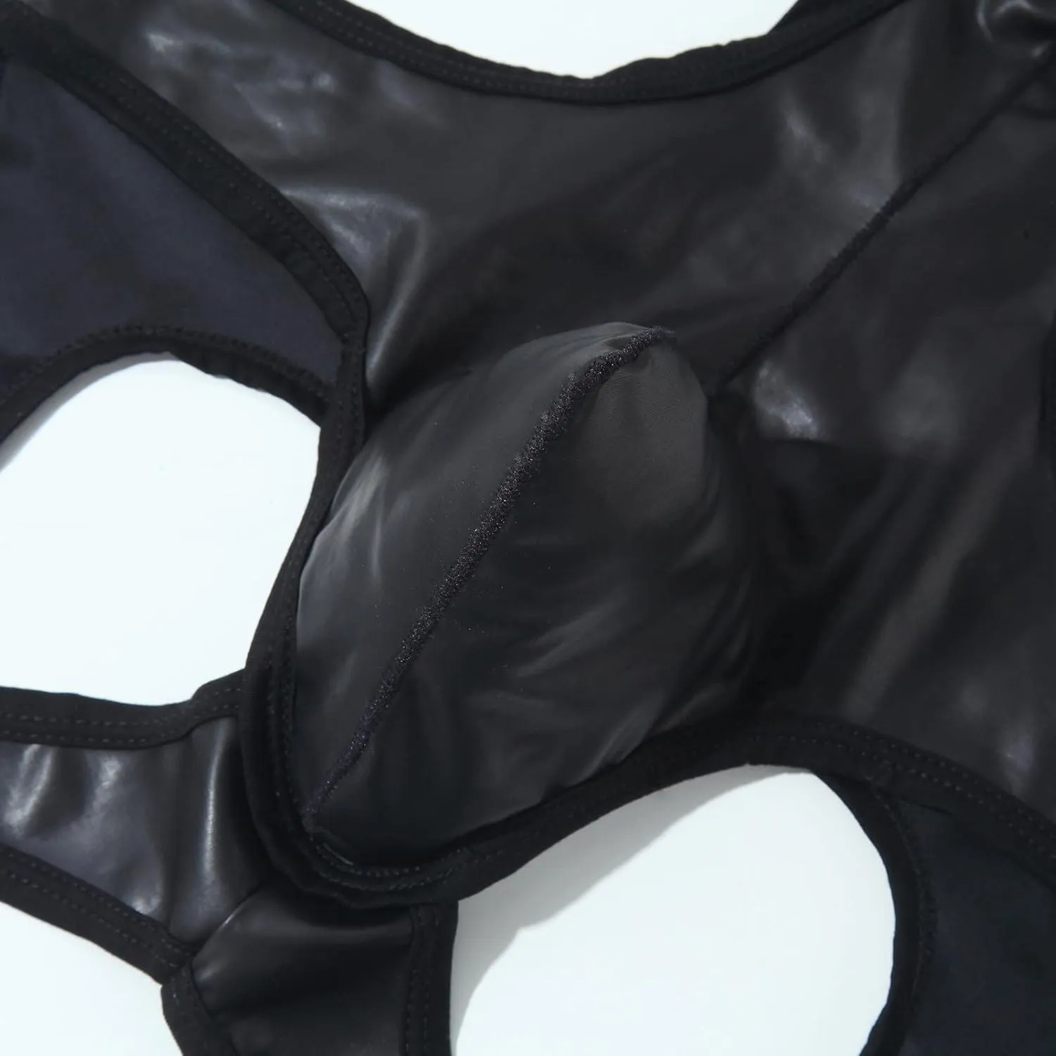 Male Sexy Imitation Lacquer Leather Ring Underwear Briefs Suspender Thong Stylish Bikini Mens Exotic Shorts