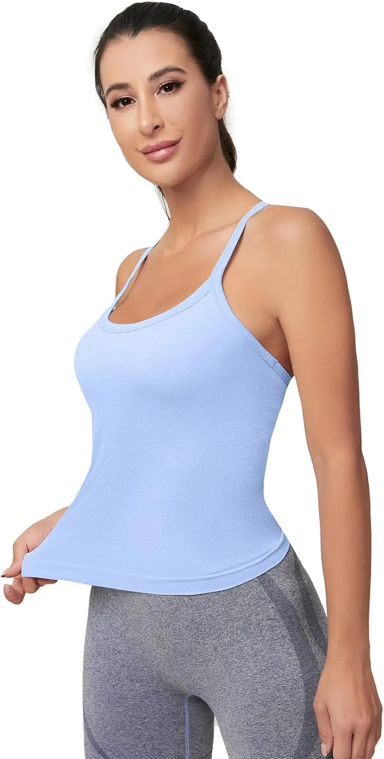 MathCat Workout Tank Tops for Women with Built in Bra, Sleeveless Gym Tops Seamless Racerback Athletic Yoga Shirts