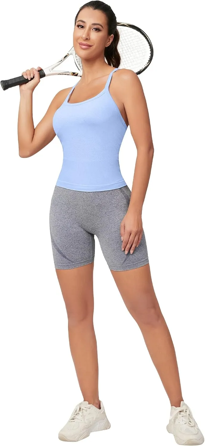 MathCat Workout Tank Tops for Women with Built in Bra, Sleeveless Gym Tops Seamless Racerback Athletic Yoga Shirts