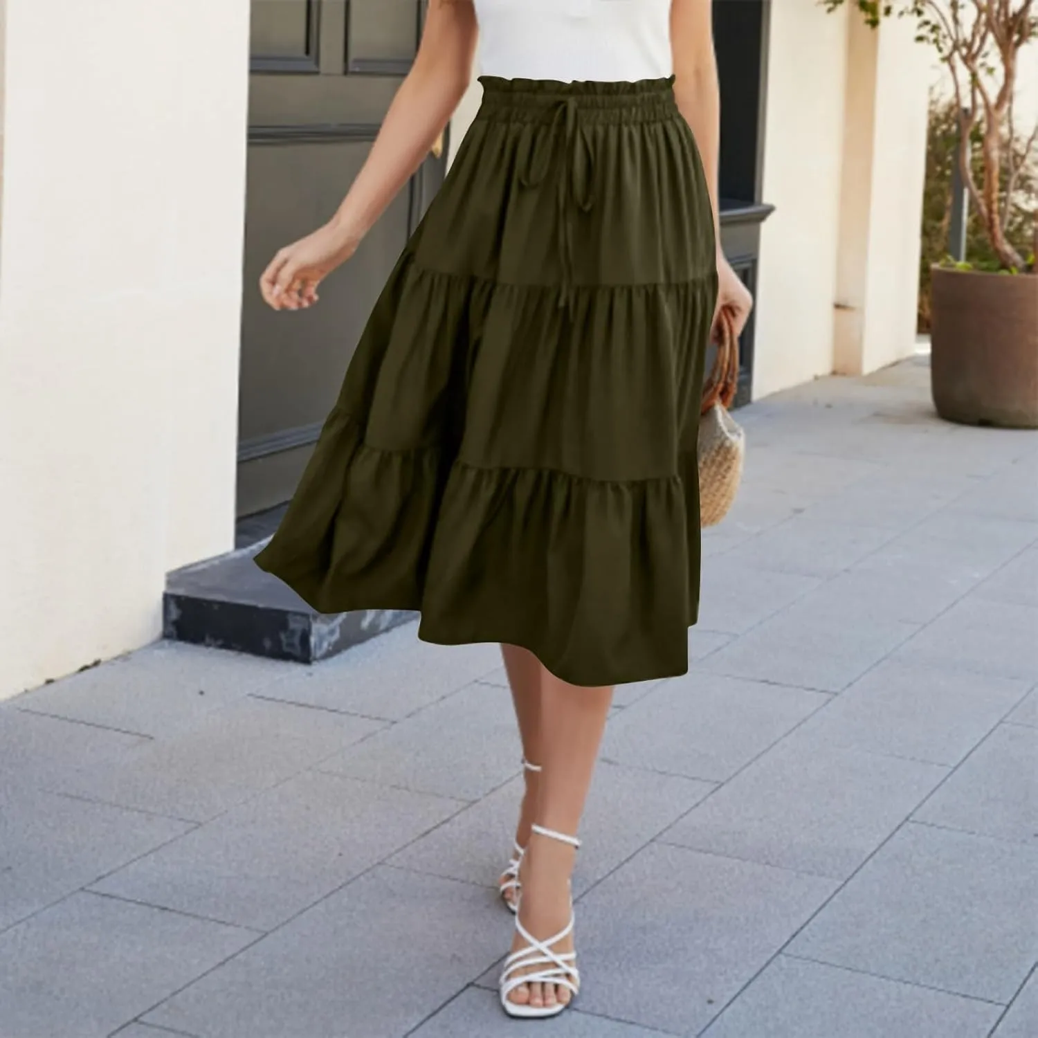 Maxi Skirts for Women 2025 Summer Bohemian High Waisted Long Skirts Flowy Beach Boho Floral Tiered Midi Skirt