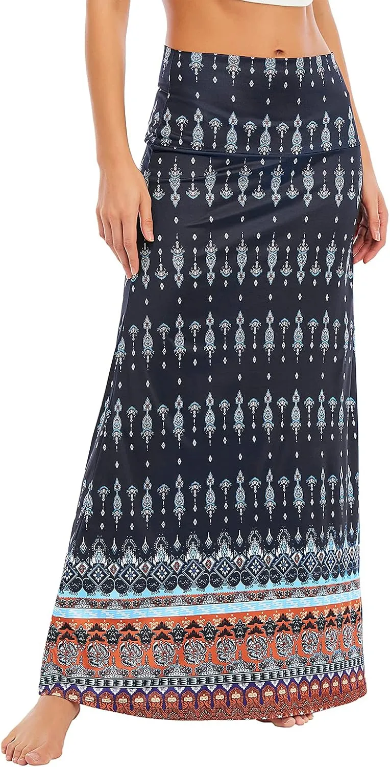 Maxi Skirts for Women Boho Skirt High Waist Long Skirts Floral Skirt Bohemian Maxi Pencil Skirt with Floor Length