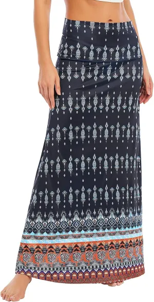 Maxi Skirts for Women Boho Skirt High Waist Long Skirts Floral Skirt Bohemian Maxi Pencil Skirt with Floor Length