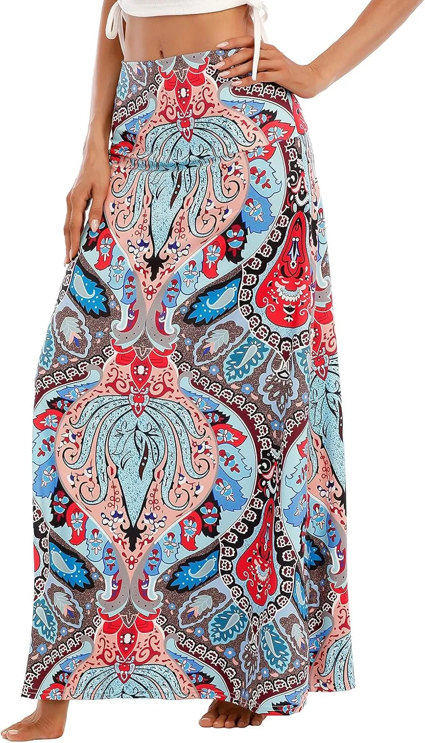 Maxi Skirts for Women Boho Skirt High Waist Long Skirts Floral Skirt Bohemian Maxi Pencil Skirt with Floor Length