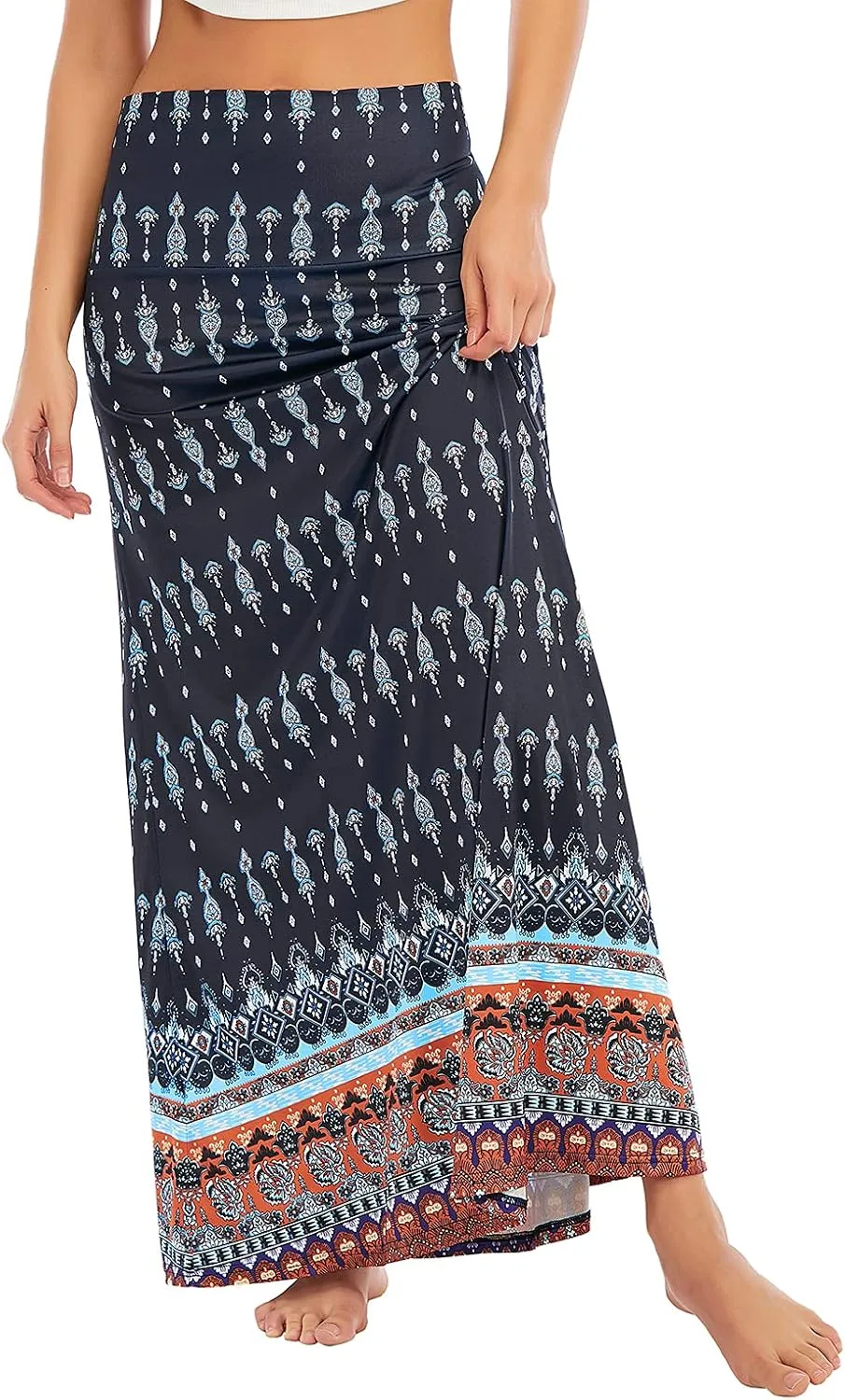 Maxi Skirts for Women Boho Skirt High Waist Long Skirts Floral Skirt Bohemian Maxi Pencil Skirt with Floor Length