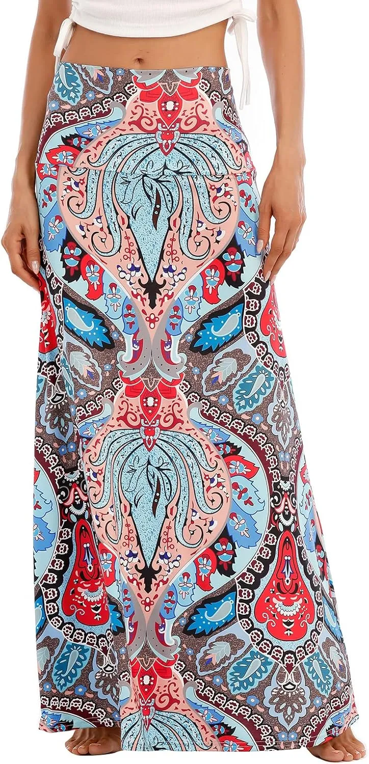 Maxi Skirts for Women Boho Skirt High Waist Long Skirts Floral Skirt Bohemian Maxi Pencil Skirt with Floor Length