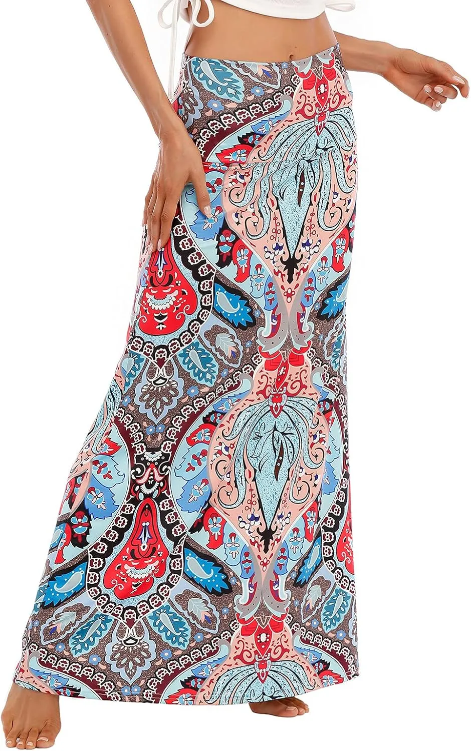 Maxi Skirts for Women Boho Skirt High Waist Long Skirts Floral Skirt Bohemian Maxi Pencil Skirt with Floor Length