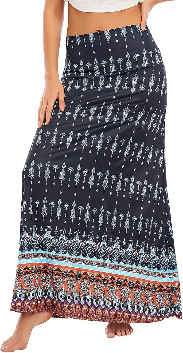 Maxi Skirts for Women Boho Skirt High Waist Long Skirts Floral Skirt Bohemian Maxi Pencil Skirt with Floor Length