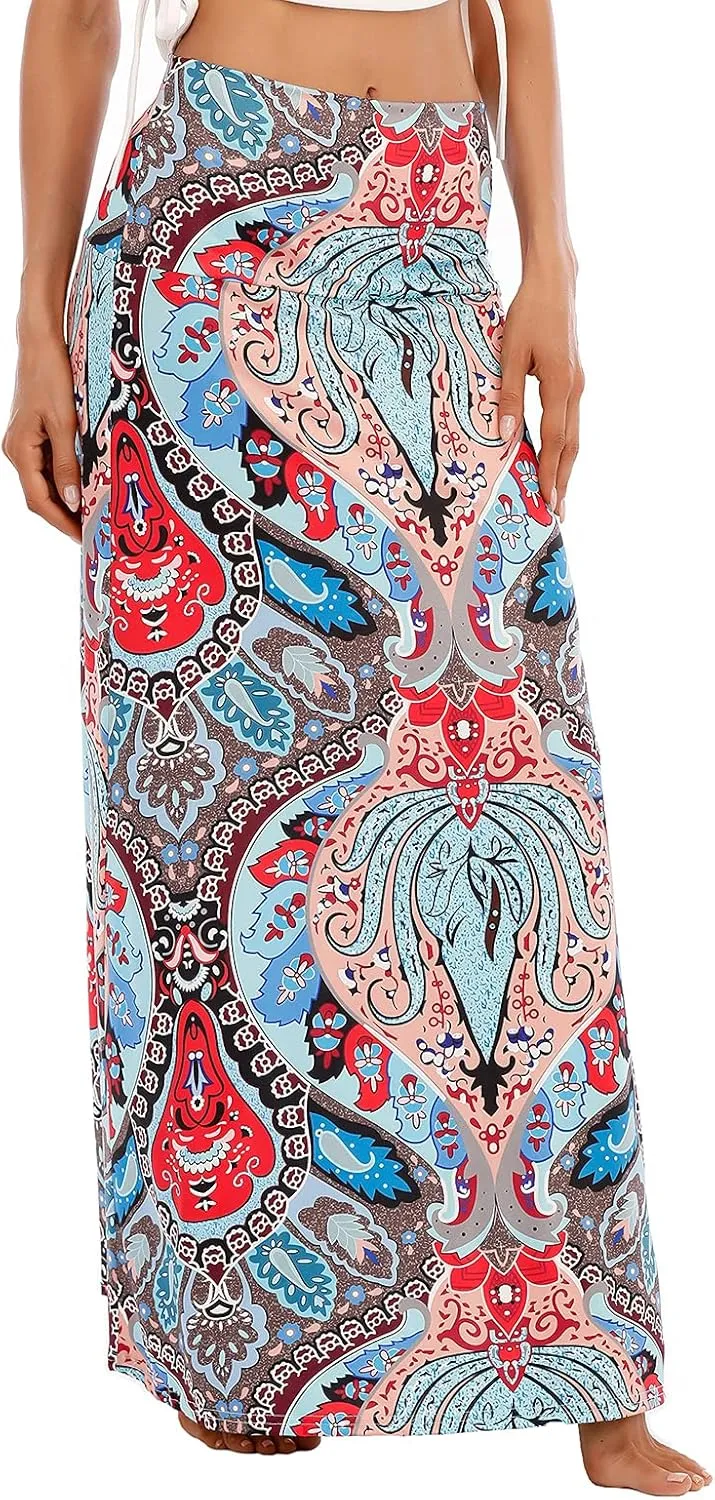 Maxi Skirts for Women Boho Skirt High Waist Long Skirts Floral Skirt Bohemian Maxi Pencil Skirt with Floor Length
