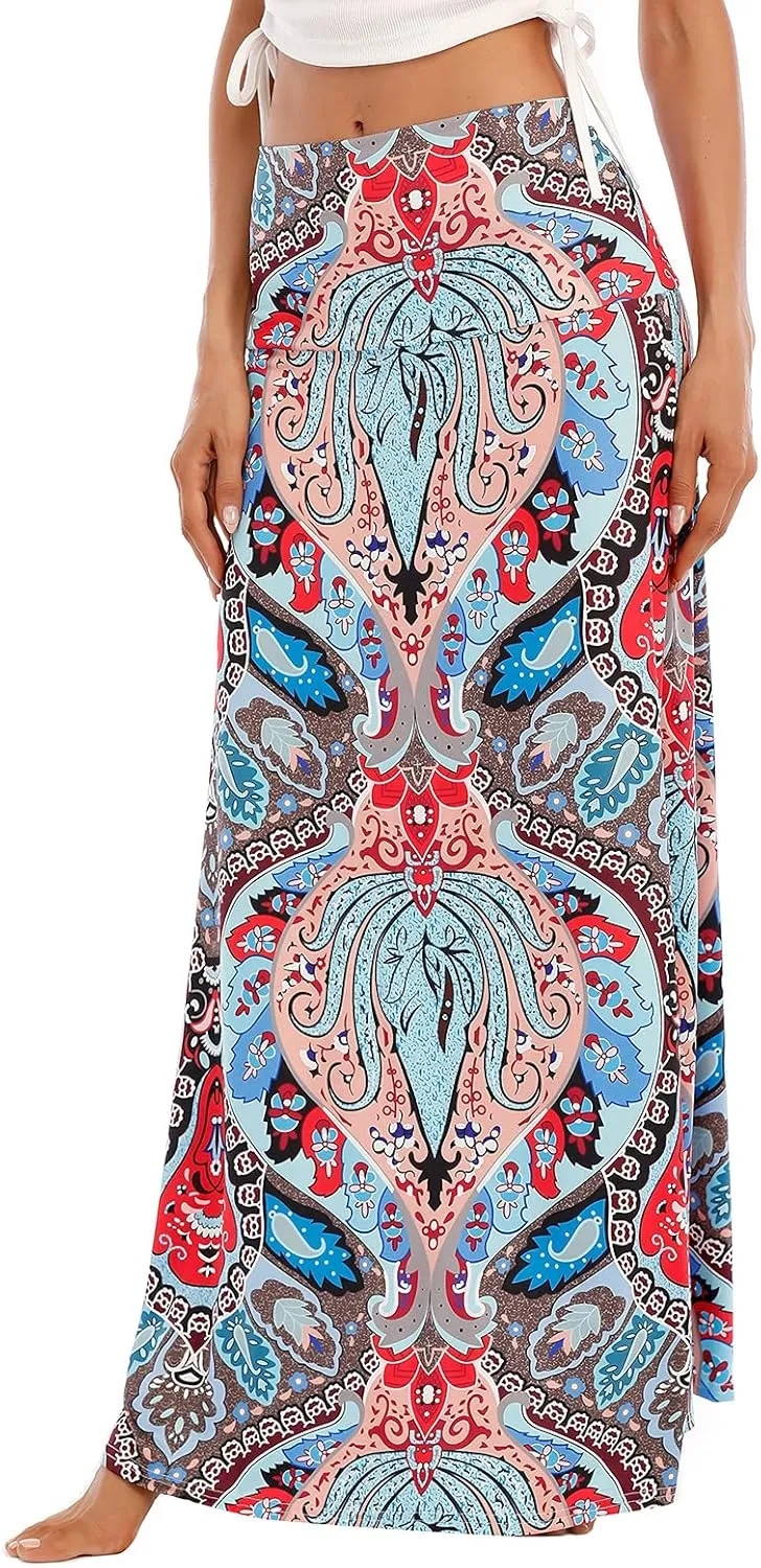 Maxi Skirts for Women Boho Skirt High Waist Long Skirts Floral Skirt Bohemian Maxi Pencil Skirt with Floor Length