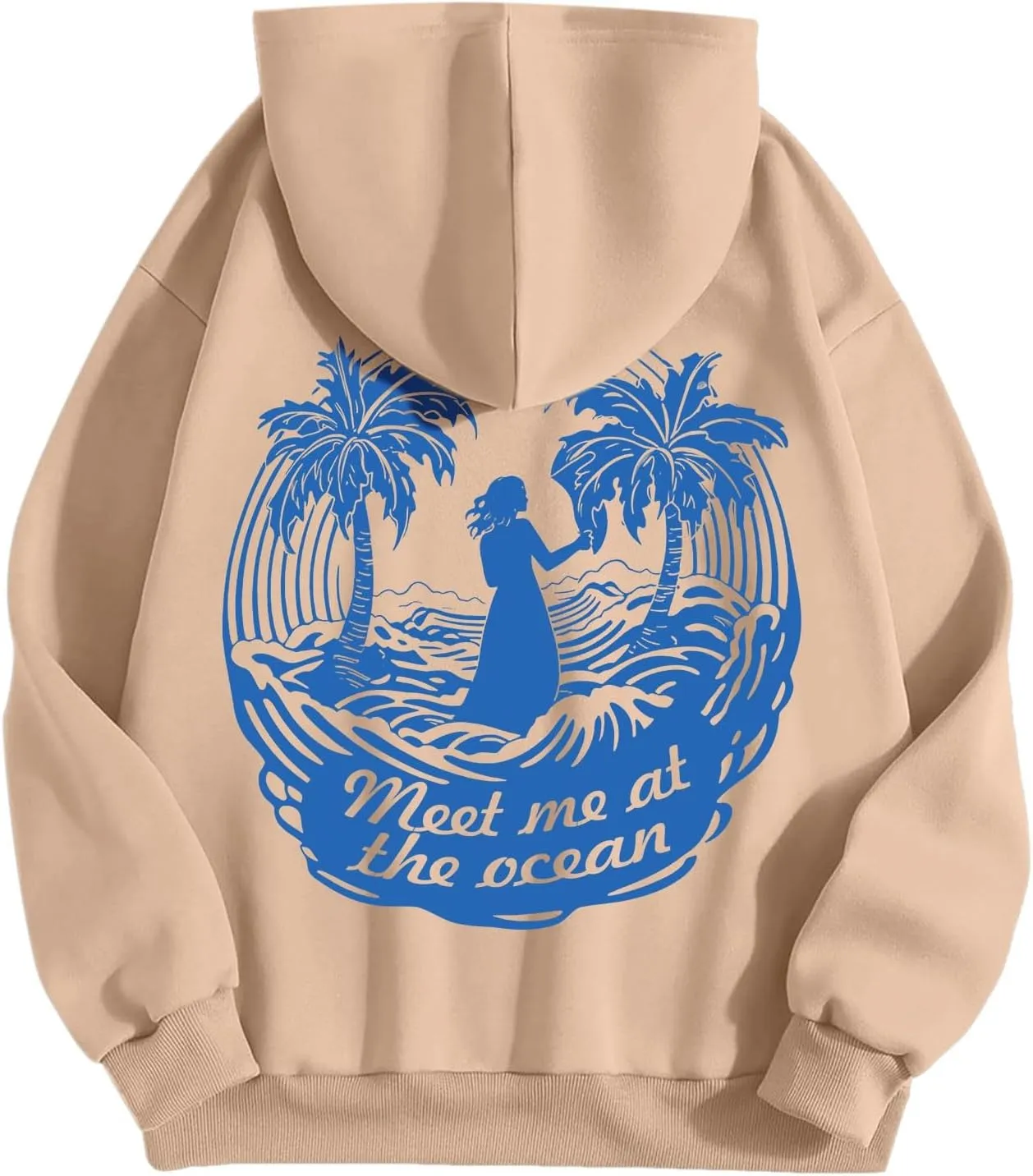 Meet Me at The Ocean Oversized Hoodies for Women Casual Drawstring Sweatshirt Fashion Long Sleeve Pullover