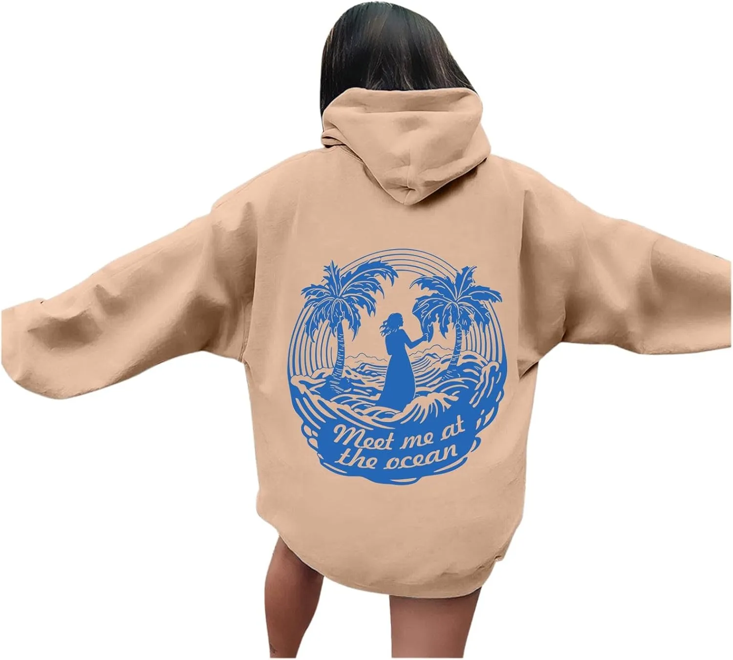 Meet Me at The Ocean Oversized Hoodies for Women Casual Drawstring Sweatshirt Fashion Long Sleeve Pullover