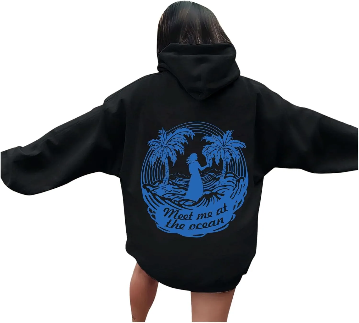 Meet Me at The Ocean Oversized Hoodies for Women Casual Drawstring Sweatshirt Fashion Long Sleeve Pullover