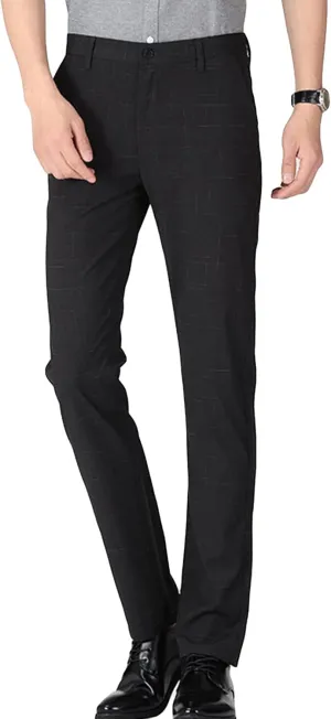 Men's Knit Plaid Dress Pants Casual Stretch Flat Front Chino Pant Lightweight Slim Stylish Business Golf Trousers