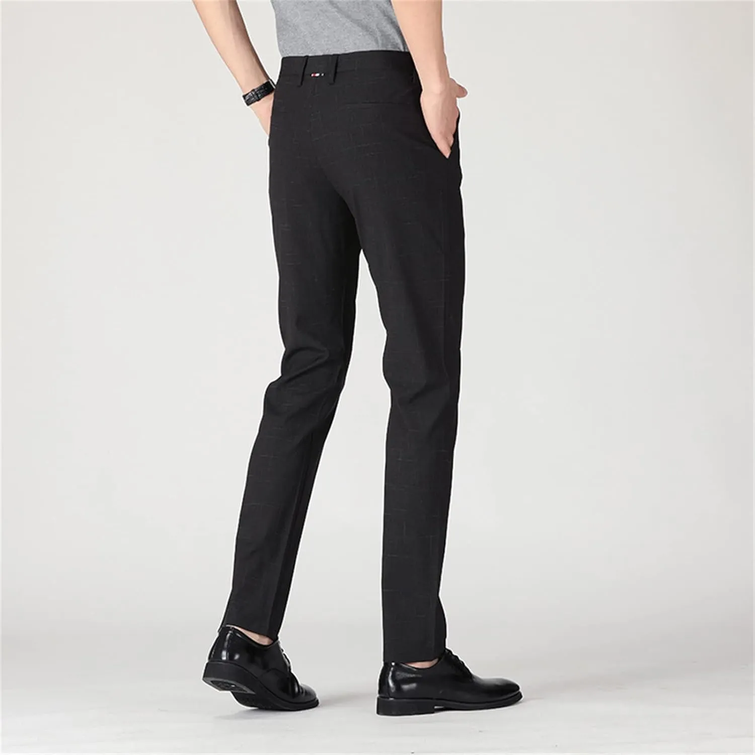 Men's Knit Plaid Dress Pants Casual Stretch Flat Front Chino Pant Lightweight Slim Stylish Business Golf Trousers