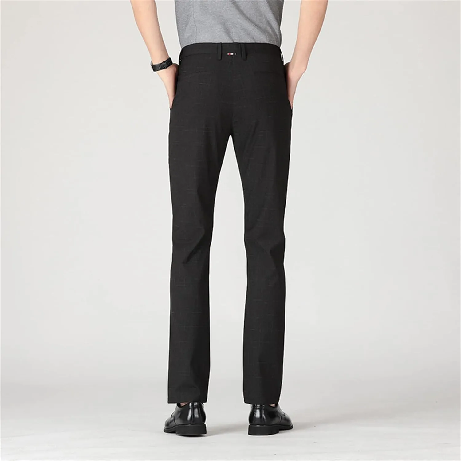 Men's Knit Plaid Dress Pants Casual Stretch Flat Front Chino Pant Lightweight Slim Stylish Business Golf Trousers