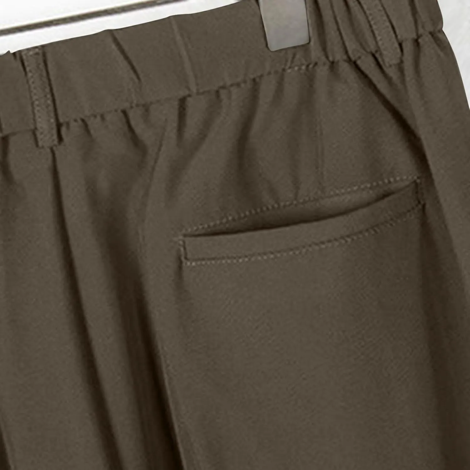 Mens Pants Casual Stylish Elastic Waist Flat Front Dress Suit Pant Loose Lightweight Cinch Bottom Trouser with Pocket
