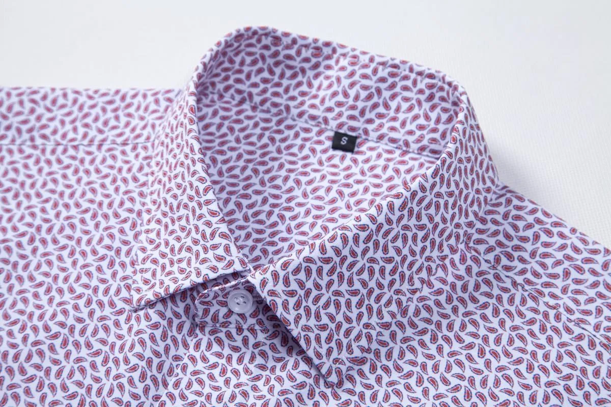 Mens Printed Dress Shirts 4-Way Stretch Long Sleeve Wrinkle Free Floral Casual Button Down Shirt