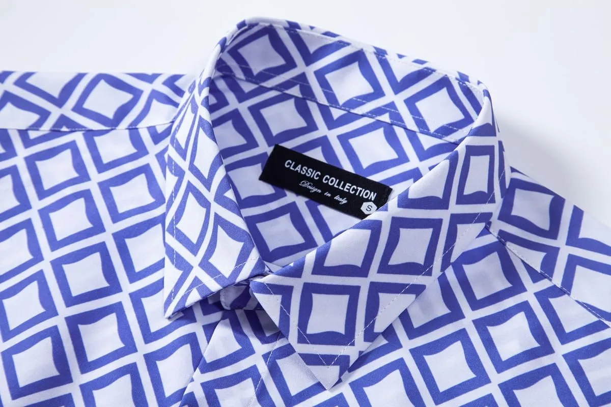 Mens Printed Dress Shirts 4-Way Stretch Long Sleeve Wrinkle Free Floral Casual Button Down Shirt