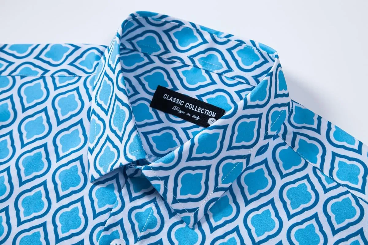 Mens Printed Dress Shirts 4-Way Stretch Long Sleeve Wrinkle Free Floral Casual Button Down Shirt