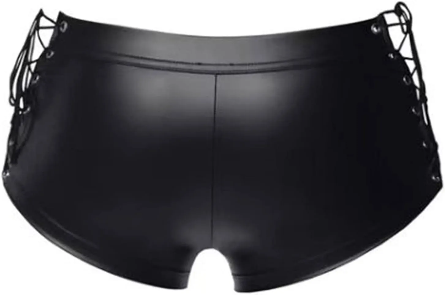 Men's PU Leather Briefs Underwear Hollow Out Zipper Crotch Boxer Shorts Sexy Swim Trunks