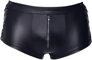 Men's PU Leather Briefs Underwear Hollow Out Zipper Crotch Boxer Shorts Sexy Swim Trunks