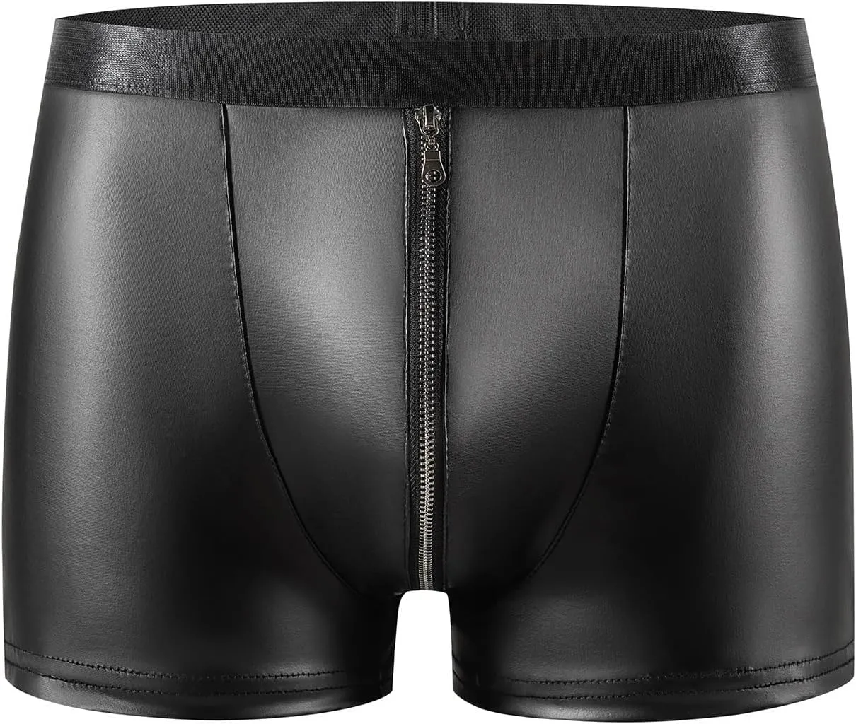 Men's Soft Leather Matte Boxer Briefs Sexy Matte Soft Leather Boxer Briefs Leather Shorts with Zipper Open Gear Boxer Shorts Underwear Black Exotic Sex Short Pants Underpants