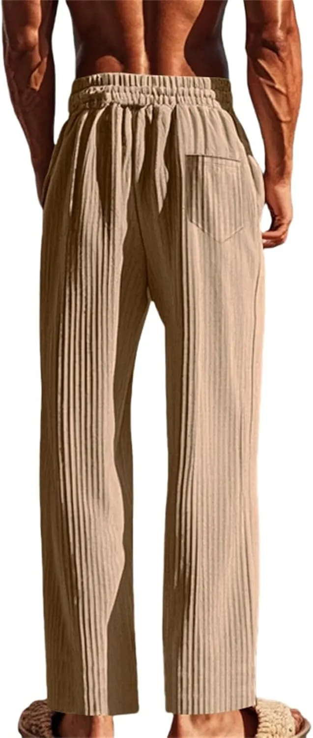 Men's Stylish Trousers Vertical Stripes Athletic Pants Solid Baggy Casual Pants Outdoor Athletic Trouser with Pockets