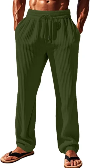 Men's Stylish Trousers Vertical Stripes Athletic Pants Solid Baggy Casual Pants Outdoor Athletic Trouser with Pockets