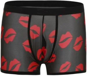 Mens Underwear Men's Sexy Mesh Underwear Hot Lip Transparent Lingerie Boxer Briefs Valentine's Day Men's Underwear