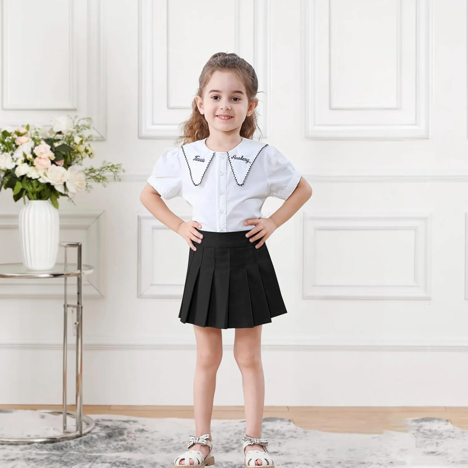 Neutocd Toddler Girls Skirts Skorts Denim Elastic Waistband Flared Pleated Skirts for Girls Kids Casual Stretchy Skater Skirt