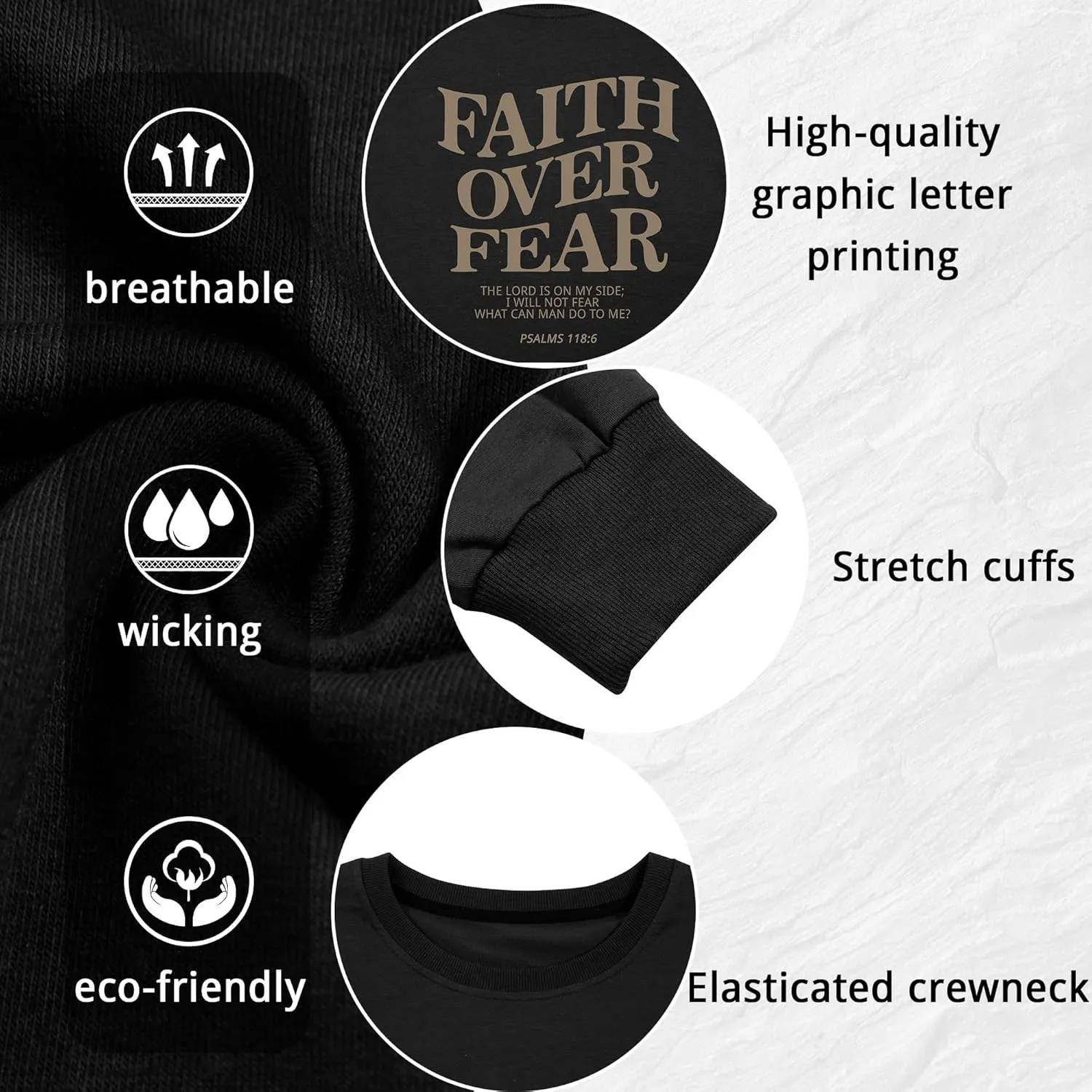 Oversized Christian Sweatshirt Women Faith Over Fear Sweater Christian Religious Sayings Pullover Long Sleeve Shirt