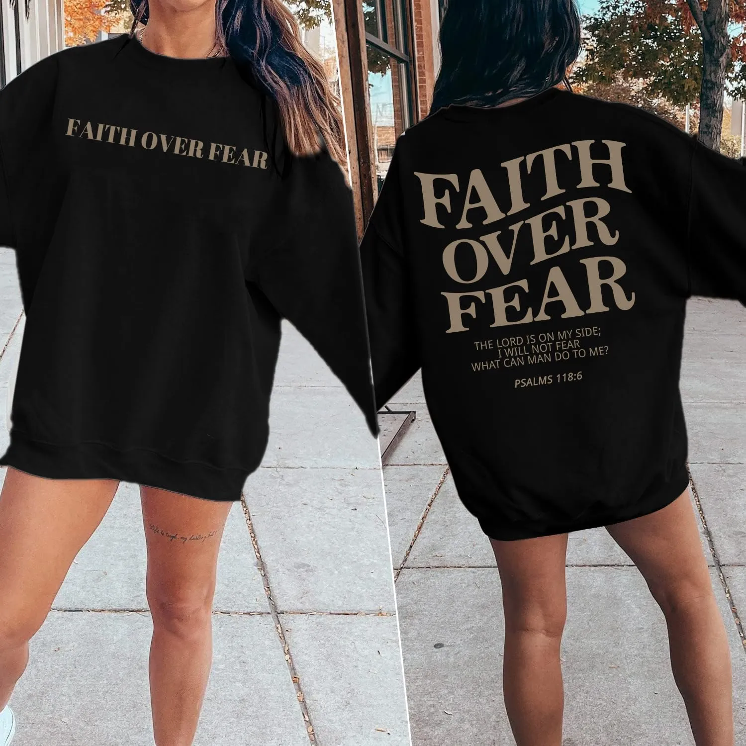 Oversized Christian Sweatshirt Women Faith Over Fear Sweater Christian Religious Sayings Pullover Long Sleeve Shirt
