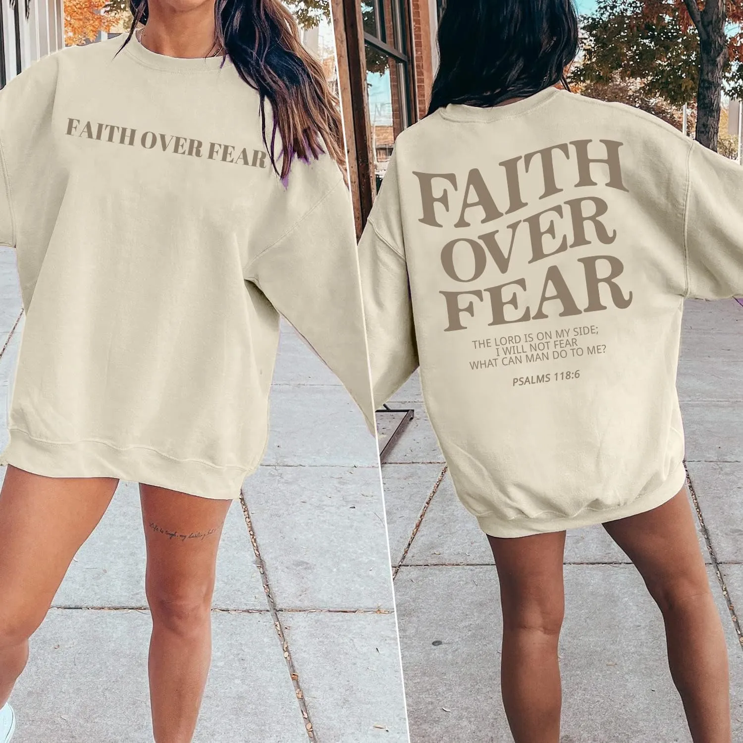 Oversized Christian Sweatshirt Women Faith Over Fear Sweater Christian Religious Sayings Pullover Long Sleeve Shirt