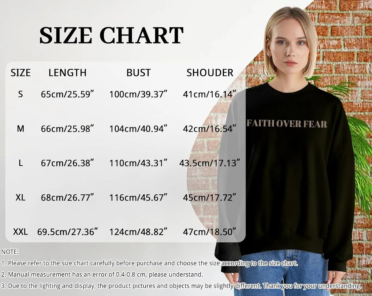 Oversized Christian Sweatshirt Women Faith Over Fear Sweater Christian Religious Sayings Pullover Long Sleeve Shirt