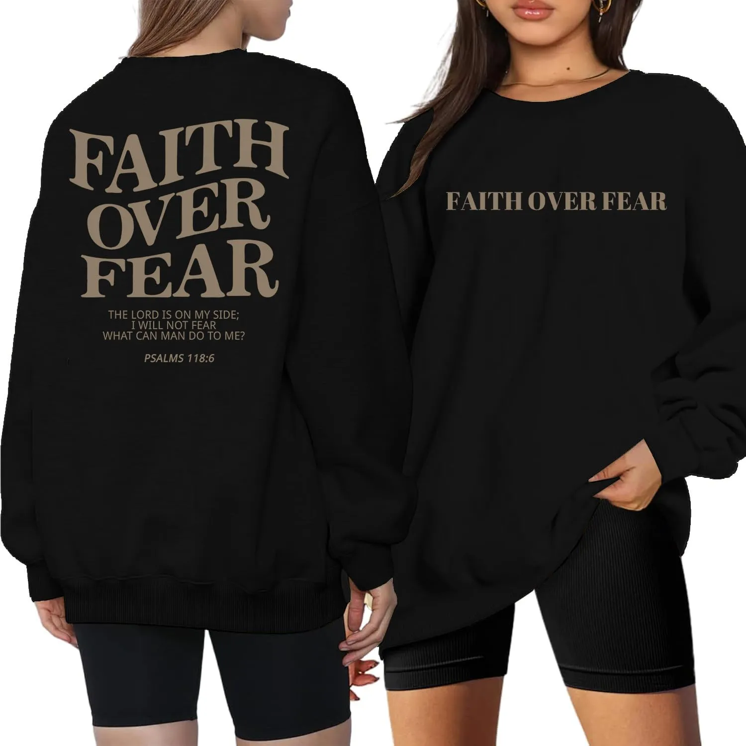Oversized Christian Sweatshirt Women Faith Over Fear Sweater Christian Religious Sayings Pullover Long Sleeve Shirt