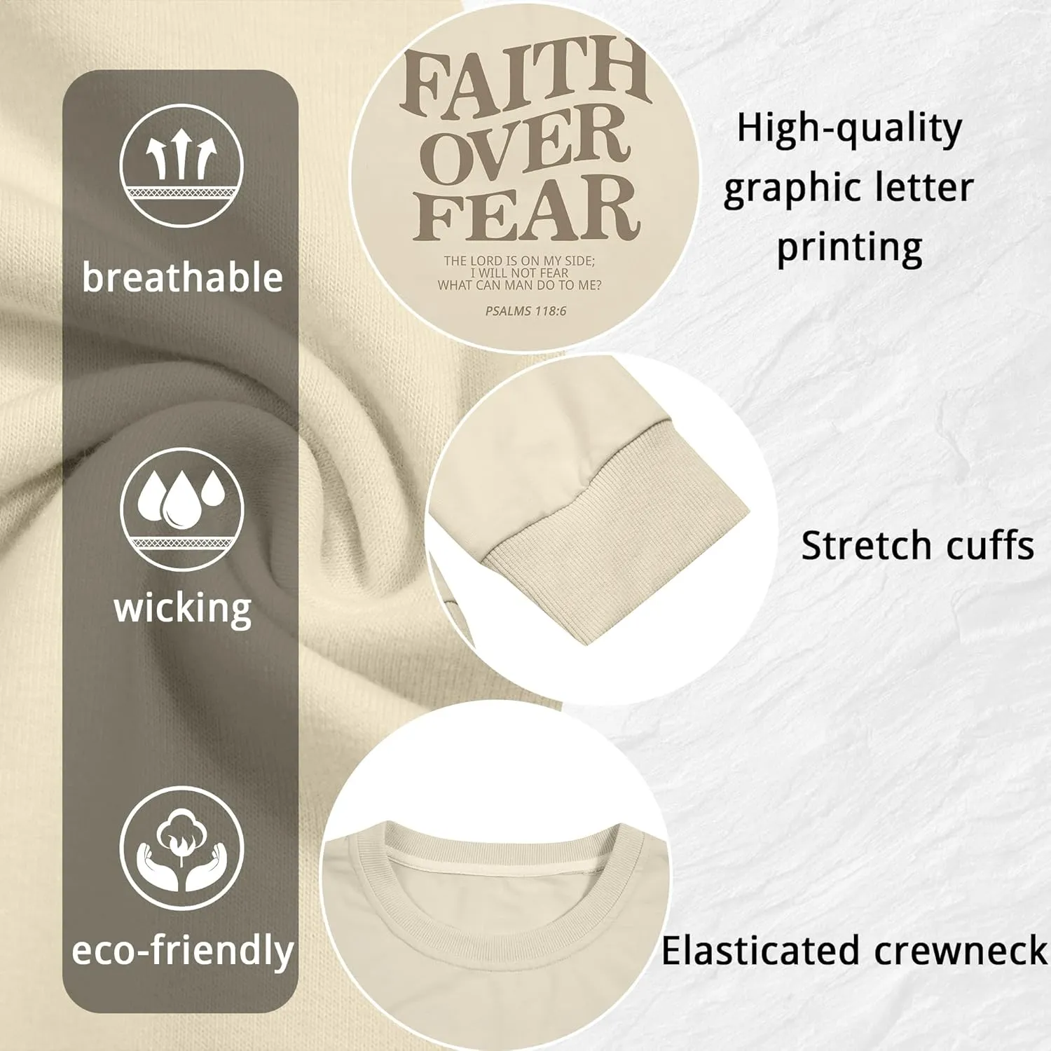 Oversized Christian Sweatshirt Women Faith Over Fear Sweater Christian Religious Sayings Pullover Long Sleeve Shirt
