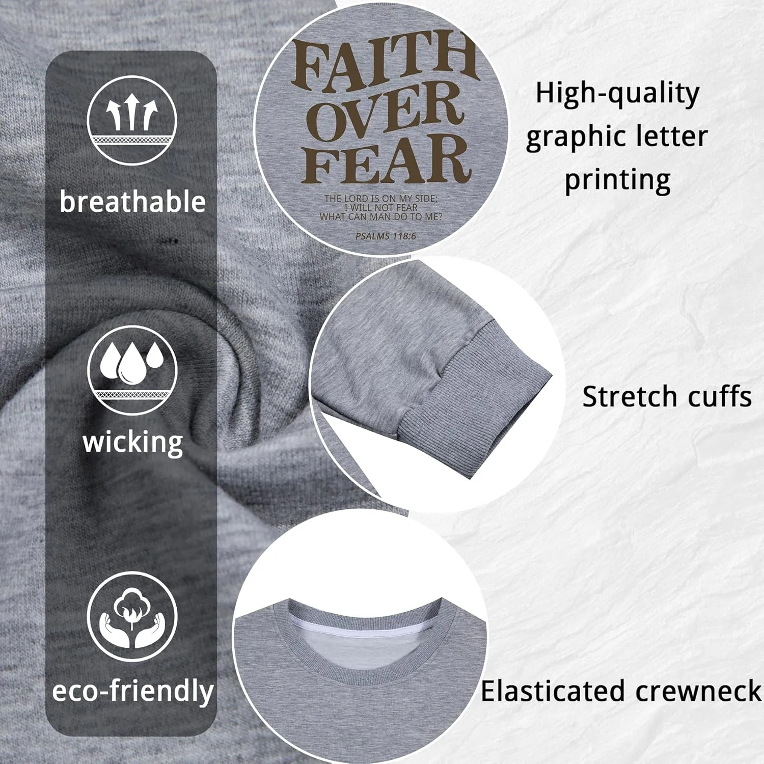 Oversized Christian Sweatshirt Women Faith Over Fear Sweater Christian Religious Sayings Pullover Long Sleeve Shirt