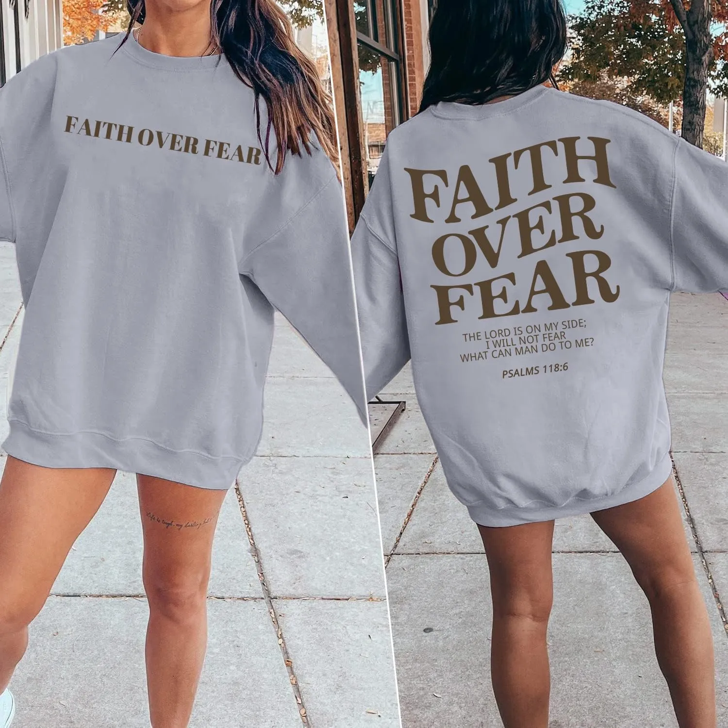 Oversized Christian Sweatshirt Women Faith Over Fear Sweater Christian Religious Sayings Pullover Long Sleeve Shirt