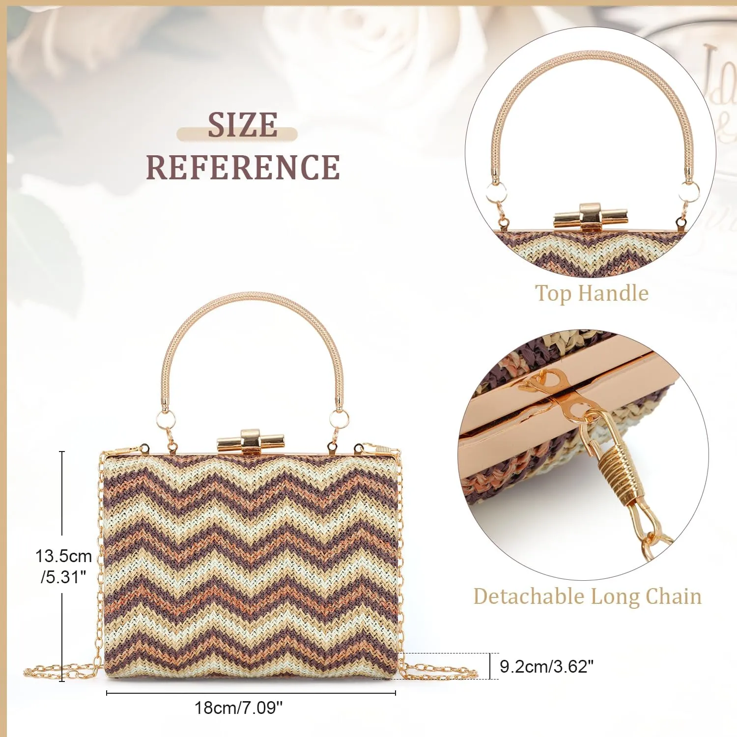 Oweisong Summer 2025 Straw Clutch Purse for Women Woven Boho Beach Bag Striped Crossbody Evening Handbag for Vacation Travel