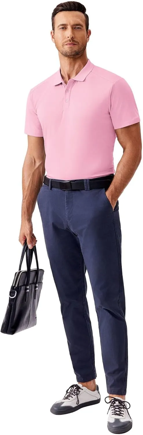 PINSPARK Golf Polo Shirts for Men Quick Dry Short Sleeve Collared Shirt Slim Fit Casual Solid Stylish Polos Shirt