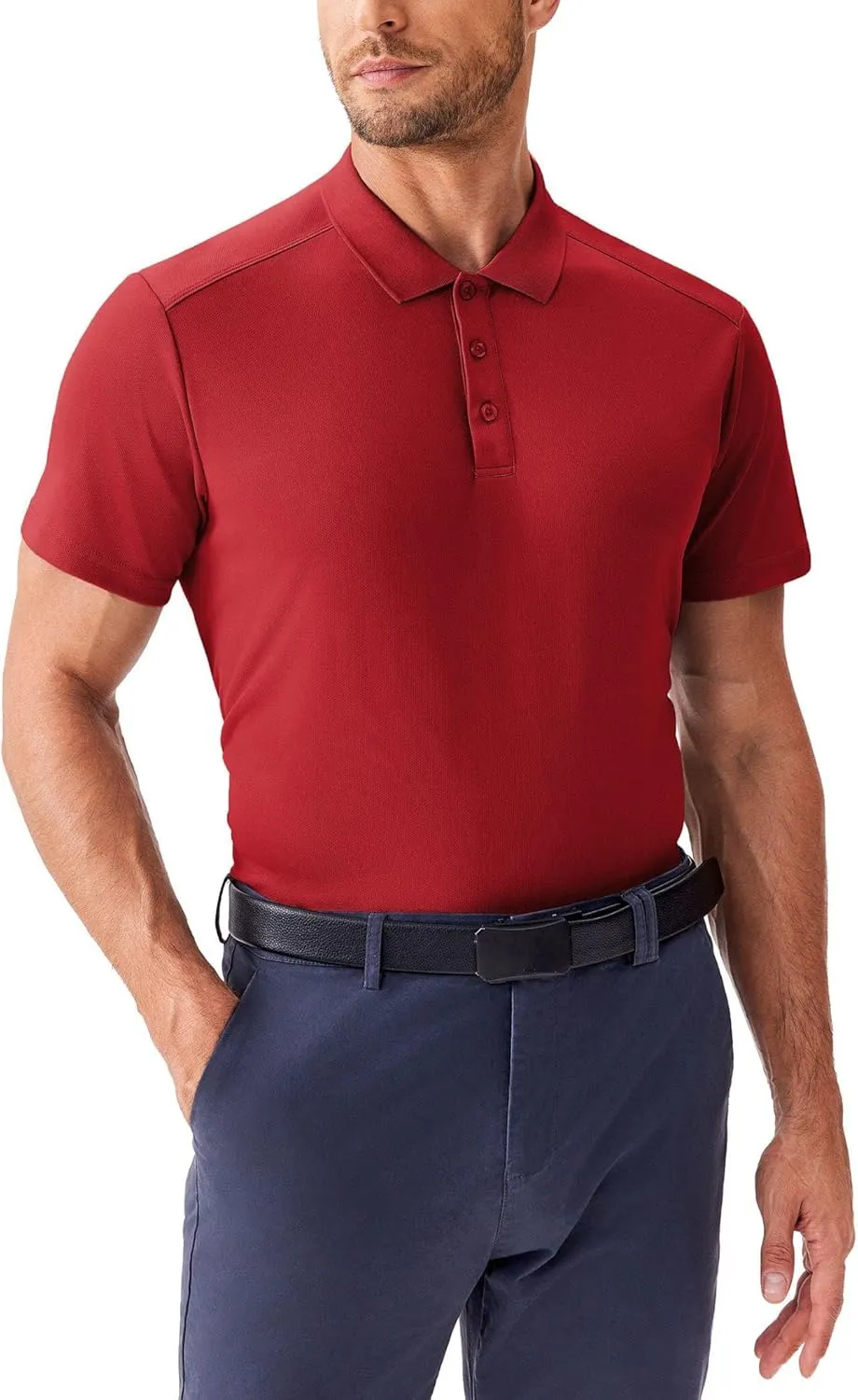 PINSPARK Golf Polo Shirts for Men Quick Dry Short Sleeve Collared Shirt Slim Fit Casual Solid Stylish Polos Shirt